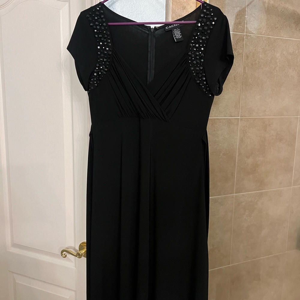 Cache Black Dress with Embellished Sleeves